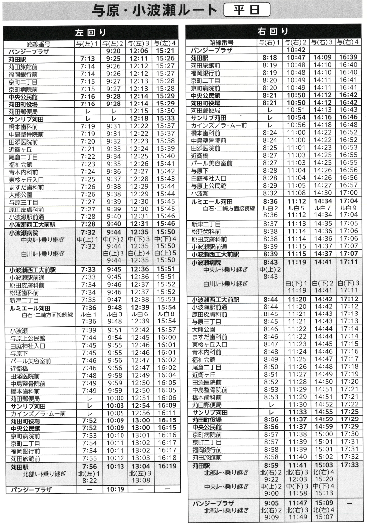 与原・小波瀬ルート 平日 時刻表
